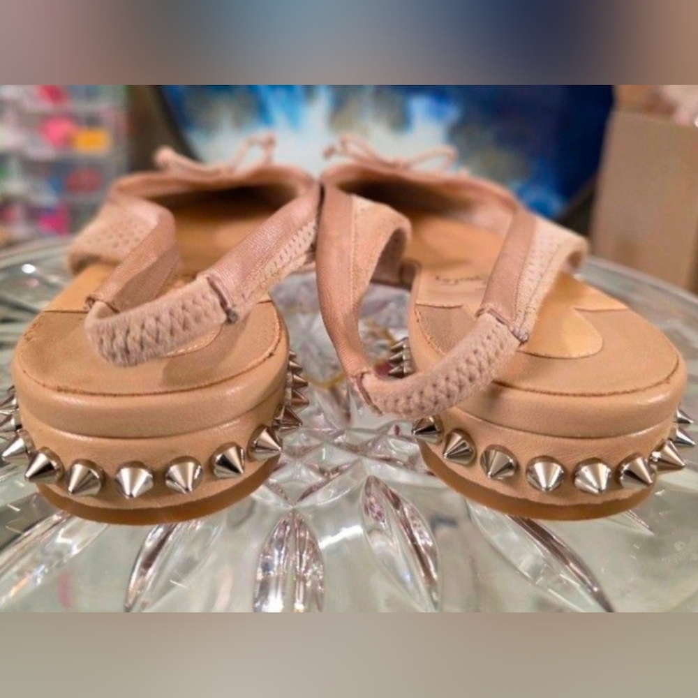 Christian Louboutin HALL SLING Spike Studded Heel Suede Flat Sandals Shoes - Picture 6 of 10